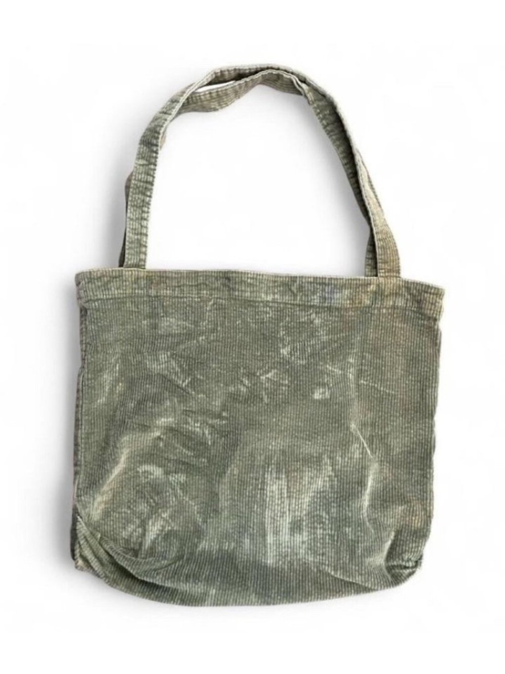 Green Corduroy Tote Bag Shoulder Strap Zip Closure Inner Pockets 16 x 13.5